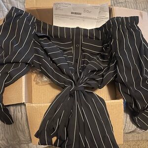 Nordstrom Black Striped Off-Shoulder Top